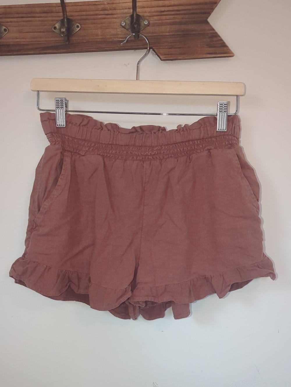 aerie Dusty Mauve Ruffle-Hem High Waist Shorts